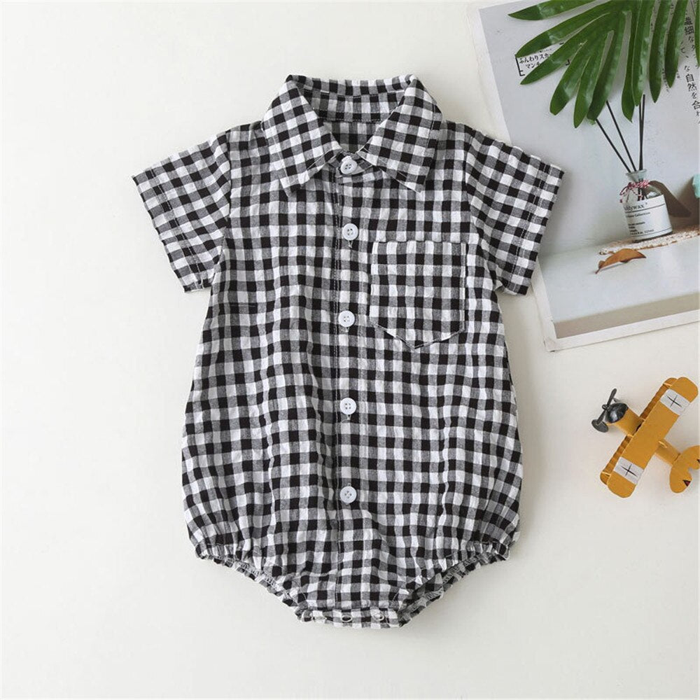 Summer Plaid Baby Bodysuit for Boys