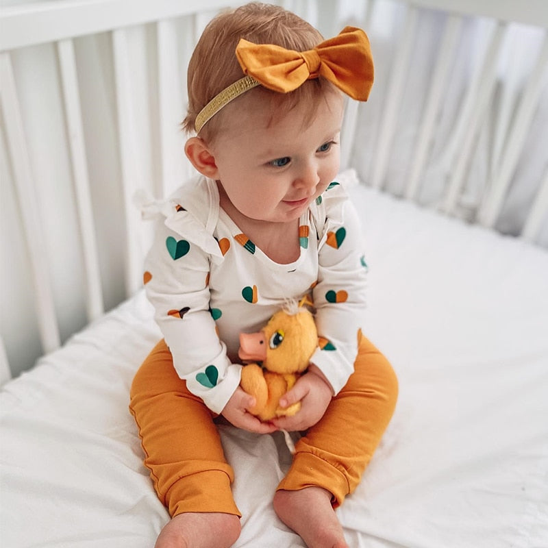 Bumeex Fashion Newborn Toddler Baby Girl Clothing Set Leopard Print Long Sleeve Top Jumpsuit Bow Trousers Headband 3 Piece Set