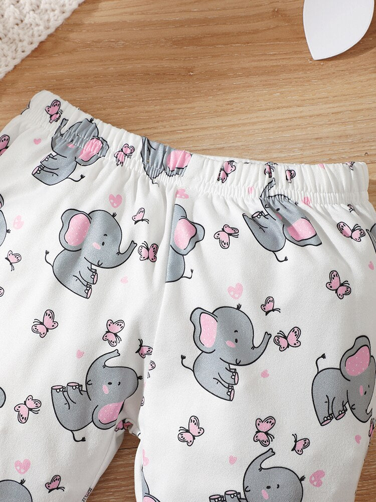 Cute Elephant Printed Baby Clothes Set for Girls