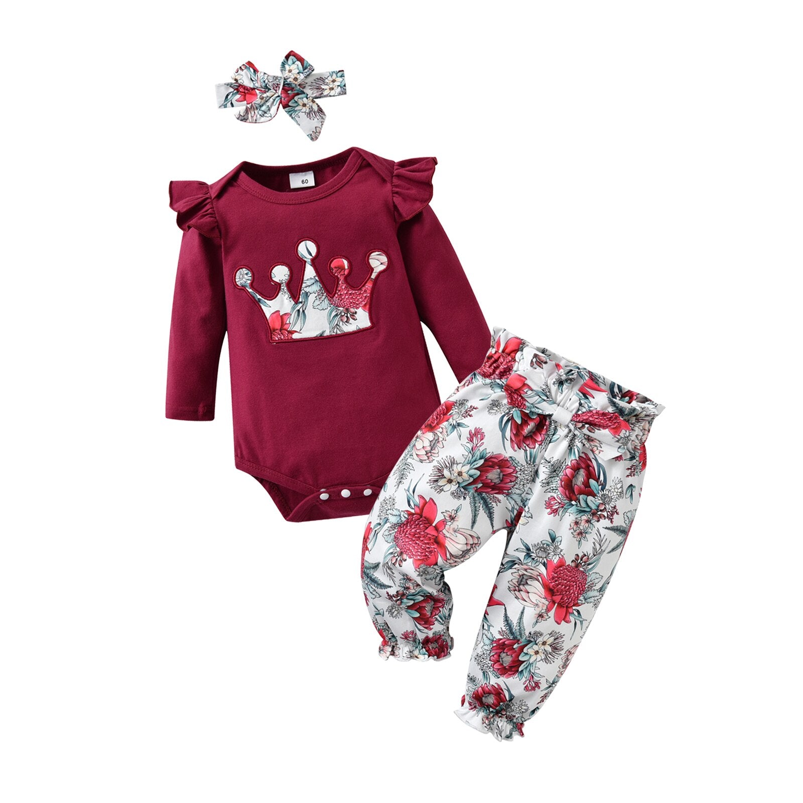 Adorable Newborn Baby Girl Clothes Set with Butterfly Embroidery Bodysuit and Flower Pants