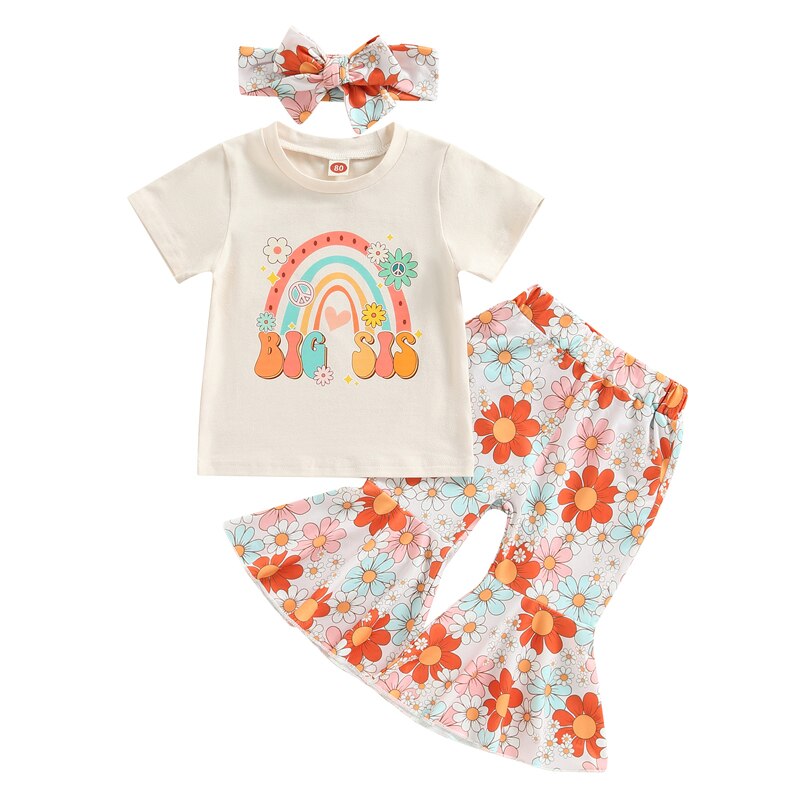 Adorable 3Pcs Rainbow and Floral Summer Outfit for Baby Girls
