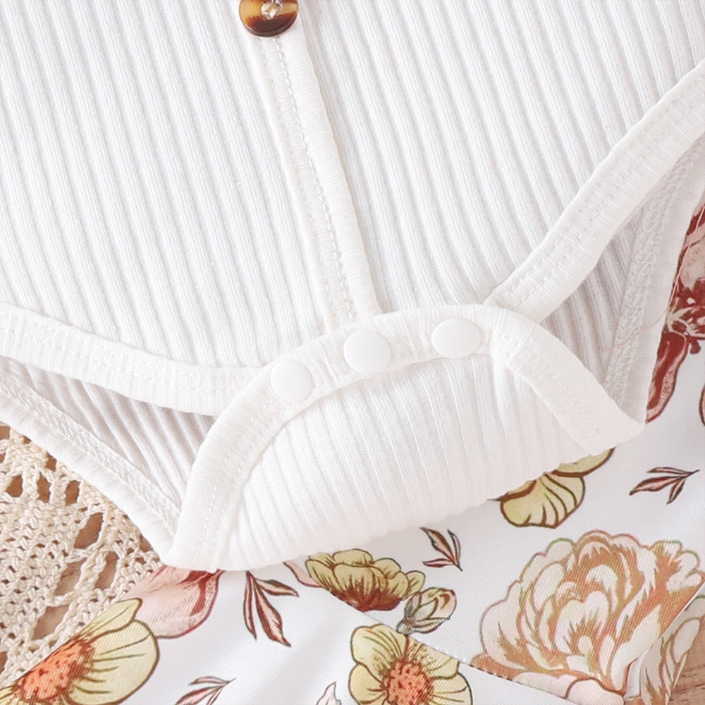 Summer Newborn Baby Girl Clothes Set Short Sleeve Offensive Romper Tops Floral Print Shorts Headband Infant 3Pcs Outfits Costume