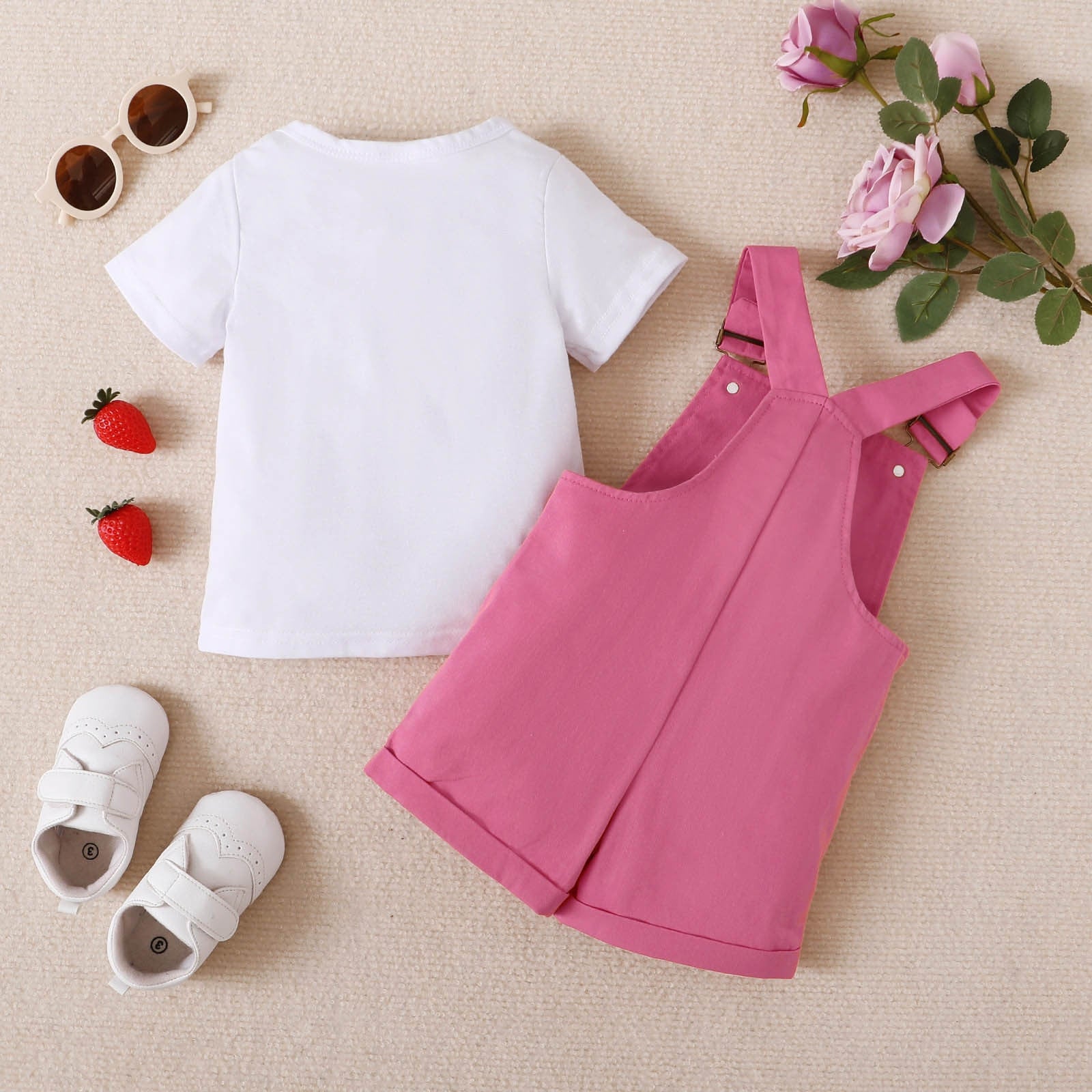 Summer Cute Kids Girls Clothes Sets 2pcs Short Sleeve T-Shirts + Striped Shorts with Pockets