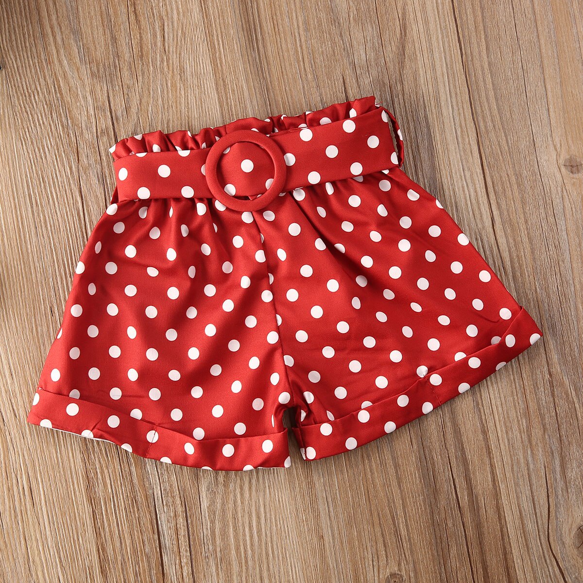 Toddler Baby Girl Summer Clothes Set - Solid Color Strap Bowknot Crop Tops Polka Dot Short Pants 2Pcs Outfits