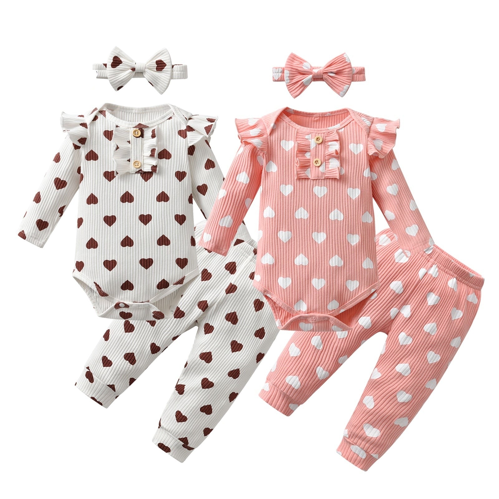 Lovely Hearts Printed Baby Girl Clothes Set