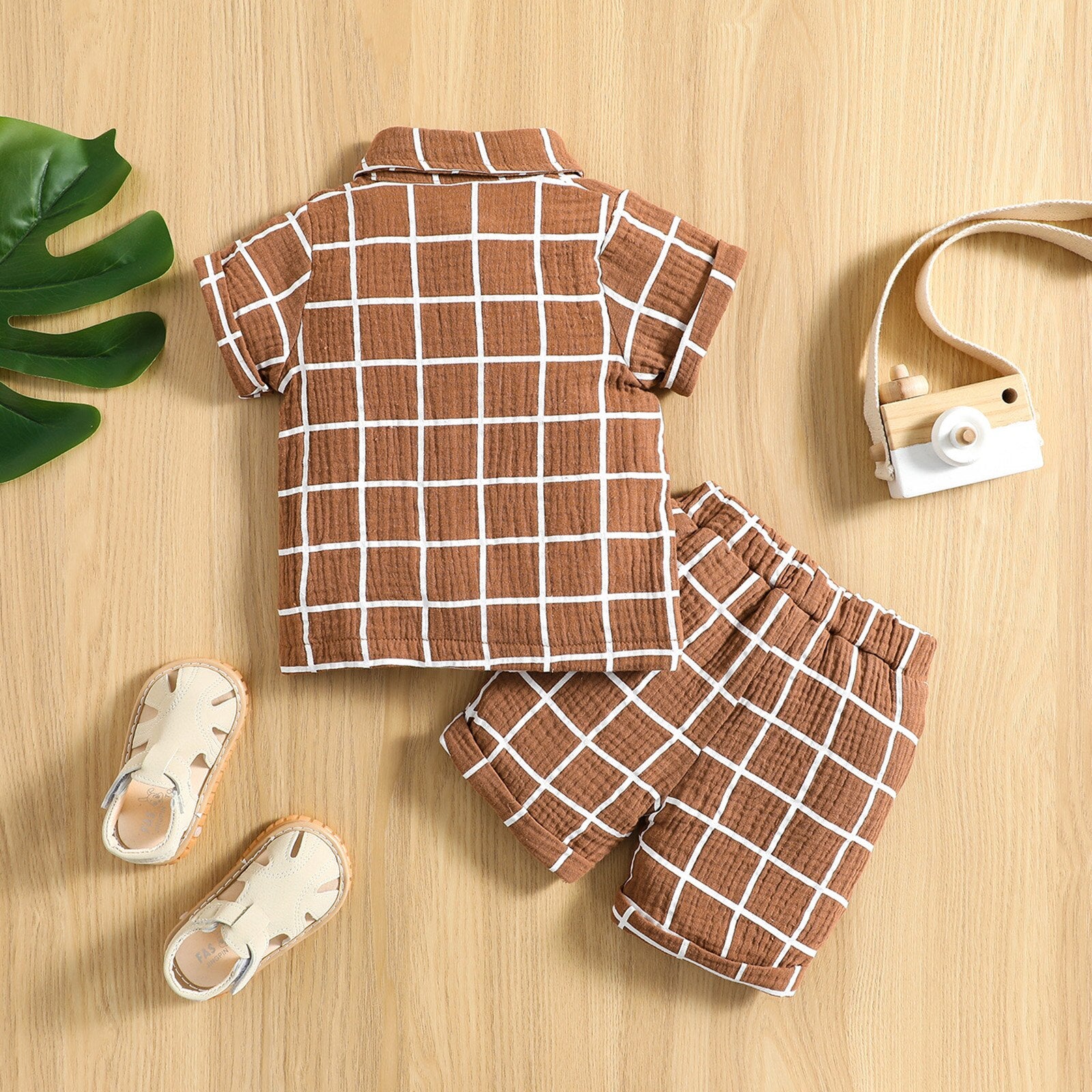 Toddler Baby Boy Plaid Lapel Short Sleeve Outfit Set