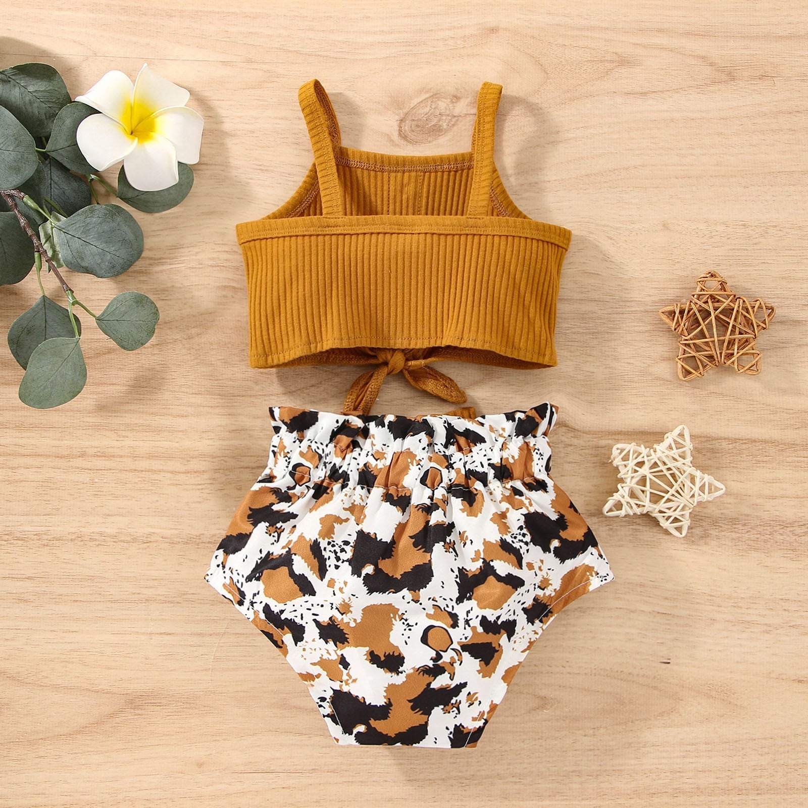 Baby Girl Summer Clothes Set - Ribbed Vest Top + Leopard Print Shorts