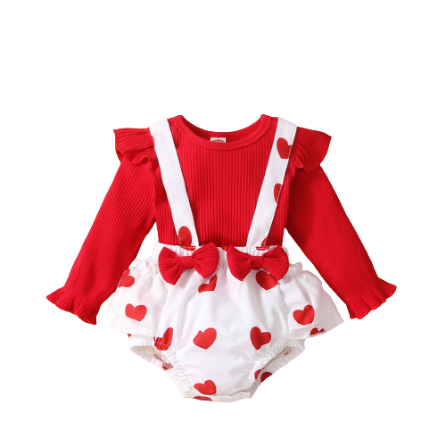Get Ready for Valentine's Day with Adorable Heart Print Romper Sets for Baby Girls
