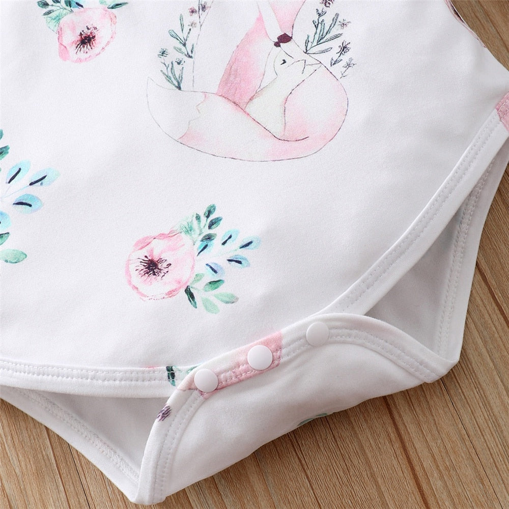 Adorable Newborn Baby Girl Clothes Set with Flowers and Fox Print