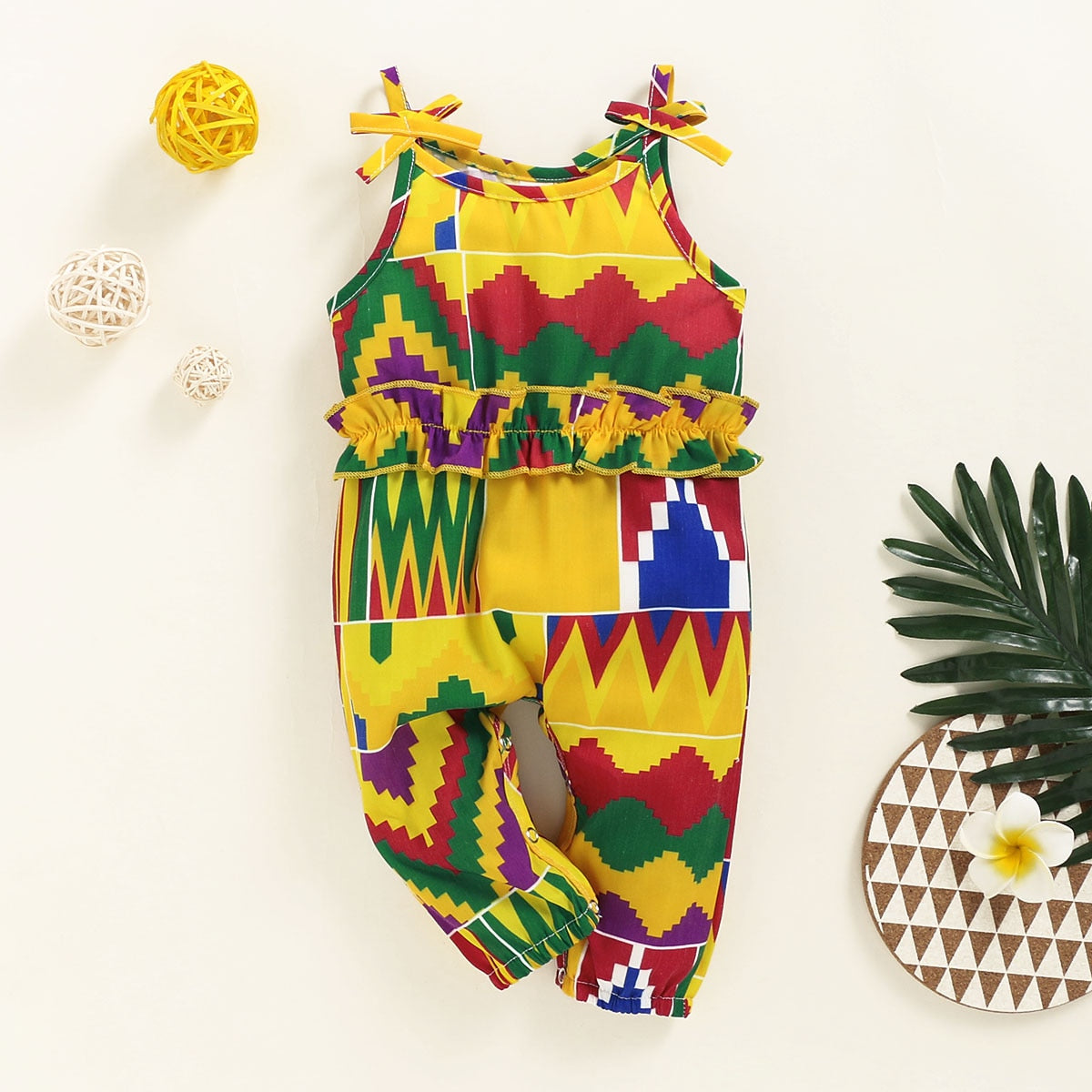 Newborn Baby Girl Irregular Graphics Suspenders Romper