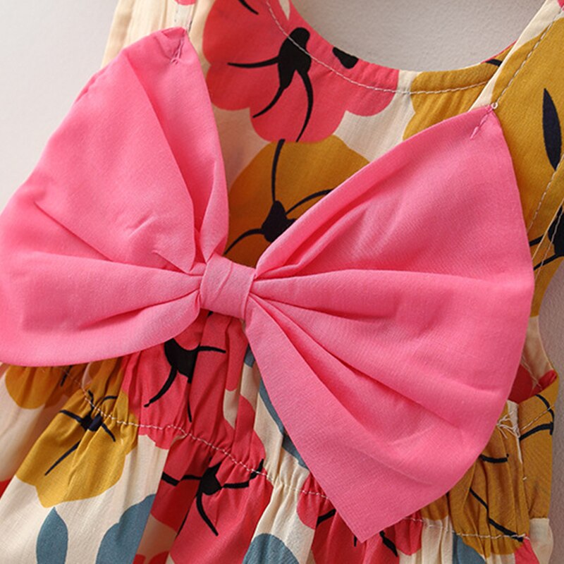 Summer Sweet Flower Bow Infant Sleeveless Cotton Toddler Dresses