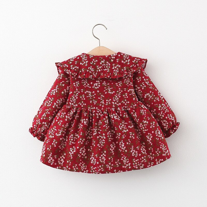 Retro Floral Long Sleeve Baby Girl Dress for Spring and Autumn