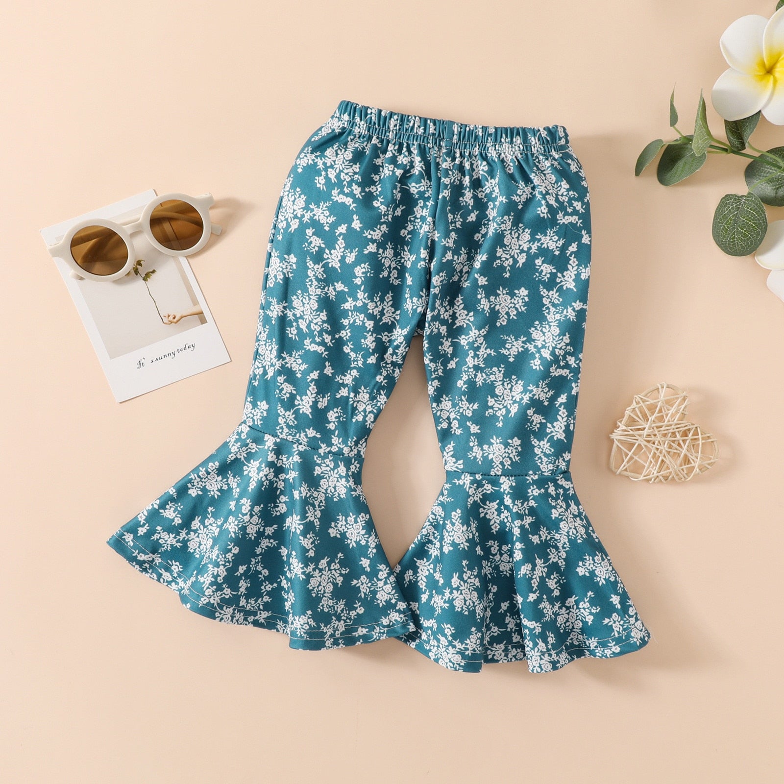Toddler Girls Summer Clothes Set: Strap Top and Floral Flared Pants