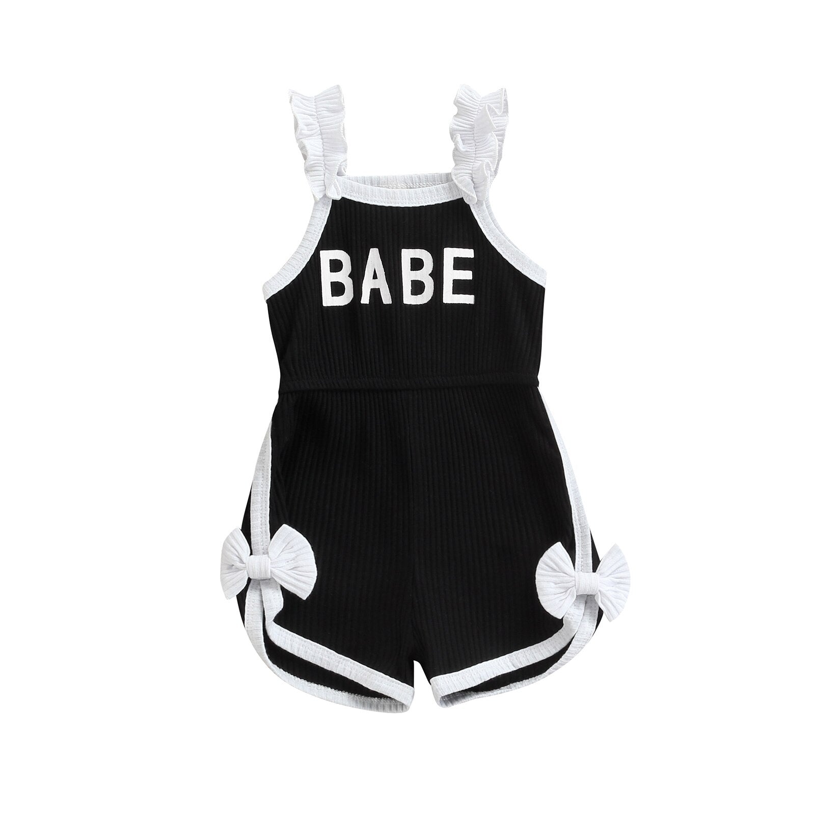 BABE Letter Ruffles Strap Sleeveless High Waist Rompers for Infant Girls