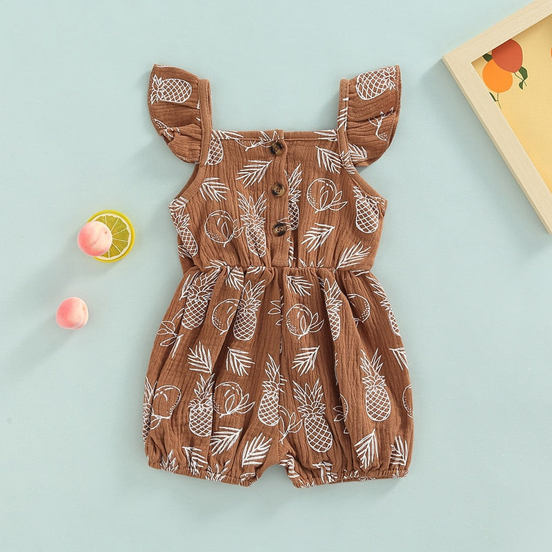 Summer Pineapple Printed Baby Romper with Big Bow-Knot Decor