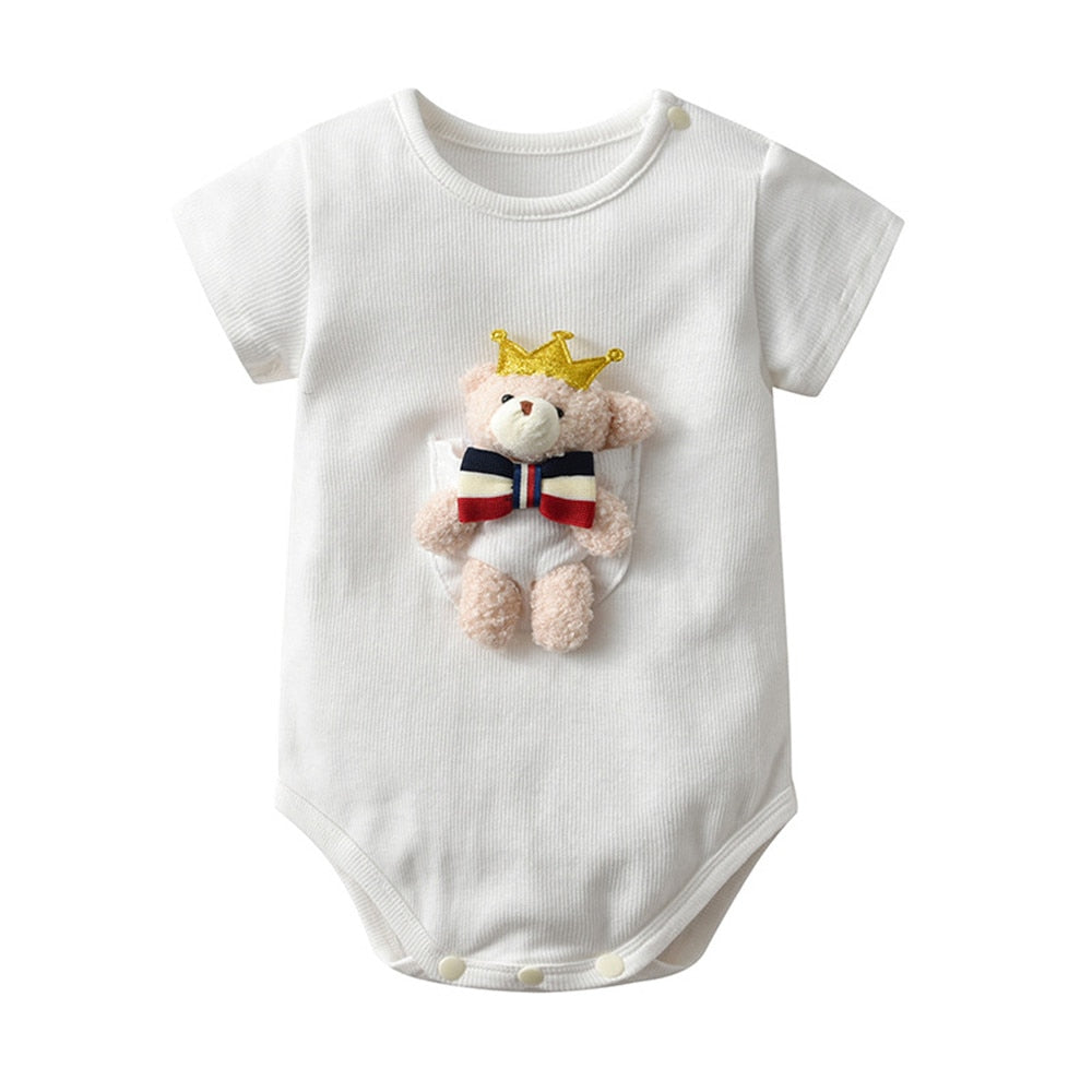 Lovely Crown Bear Doll Baby Girl Romper