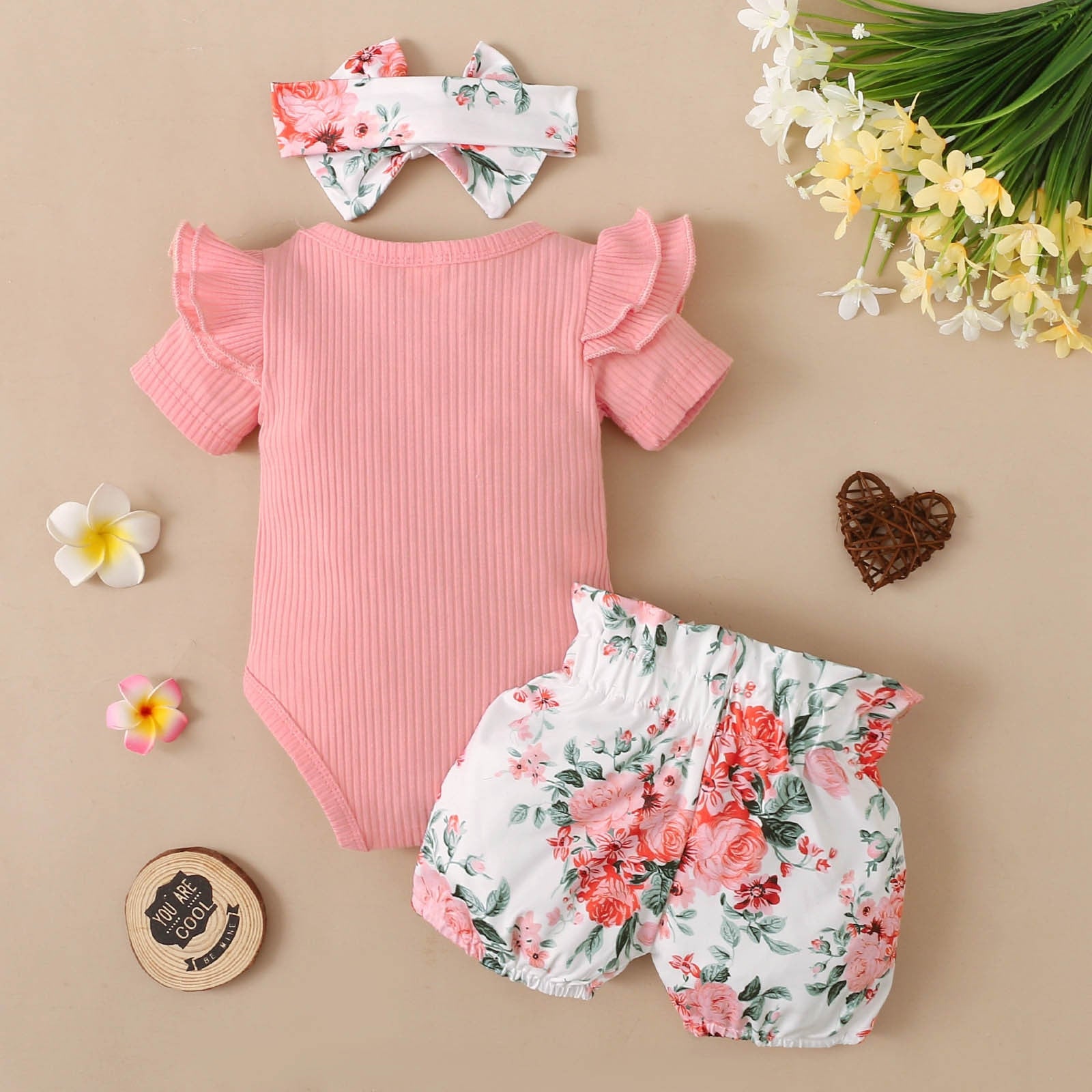 Trendy Summer Outfits for Your Little Girl: Baby Girls Clothes Sets with Ribbed Romper, Shorts, and Headband