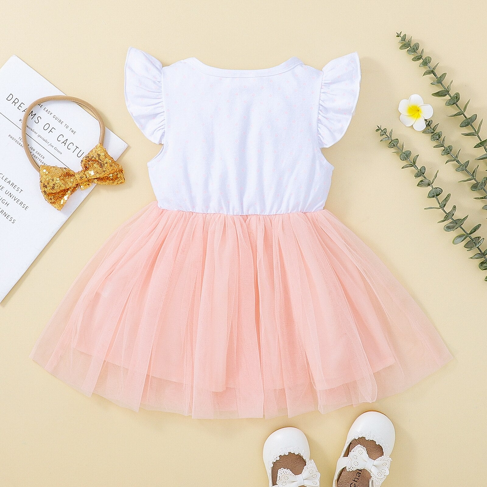 Summer Baby Girls Birthday Party Dress with Letter Print and Lace Tutu