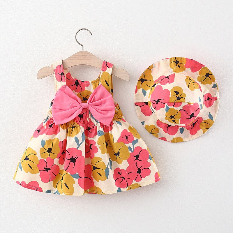 Summer Sweet Flower Bow Infant Sleeveless Cotton Toddler Dresses