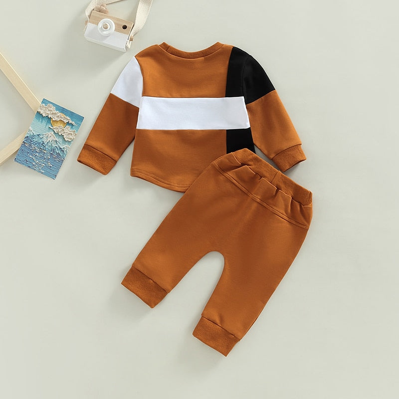 Stylish and Comfortable Patchwork Pullover and Pants Set for Toddler Boys