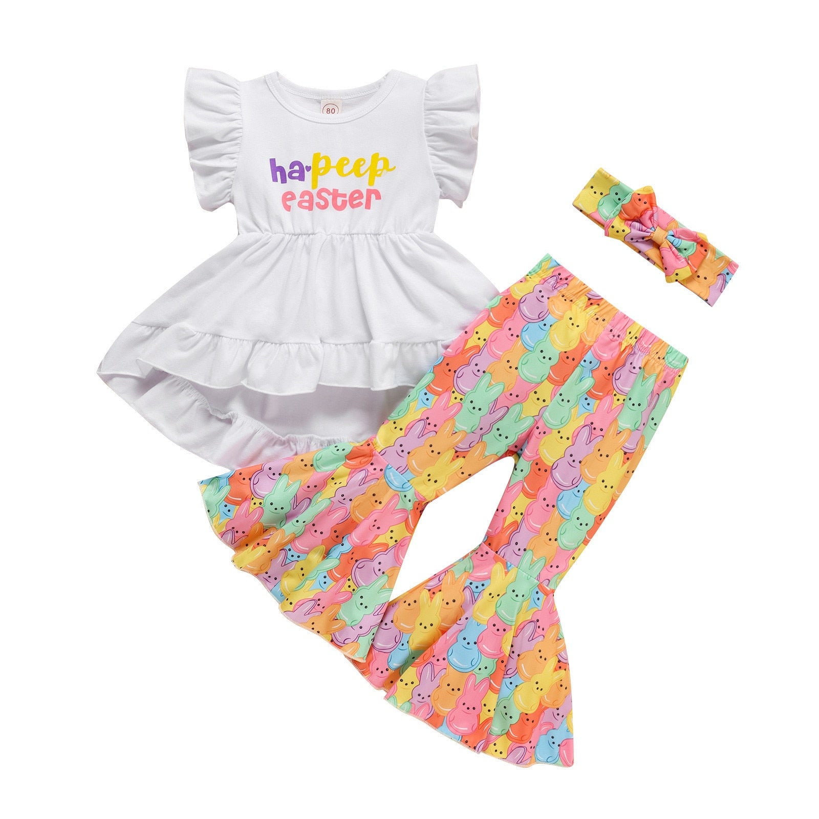 Baby Girl Easter Bunny Outfit - Sleeveless Top and Bell Bottom Pants