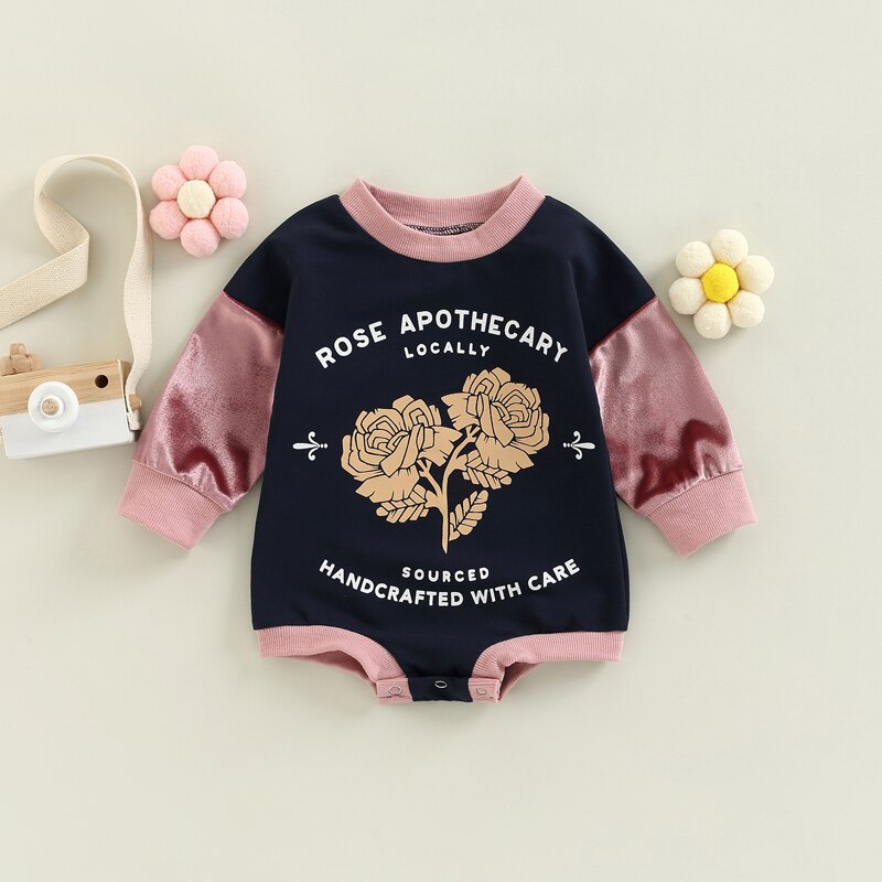 Fashionable Autumn Newborn Baby Rompers with Mushroom Flower and Letter Print