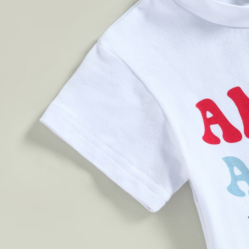 4th of July Ready: Trendy Summer Clothes Sets for Toddler Boys with Letter Print and Drawstring Shorts