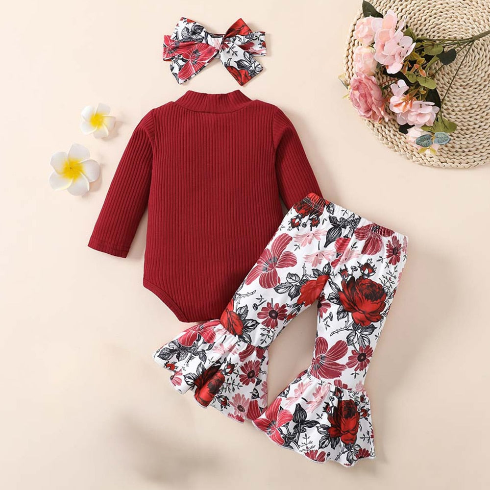 Adorable 3-Piece Set for Infant Girls: Long Sleeve Bodysuits and Pants for Casual Spring and Autumn Outfits