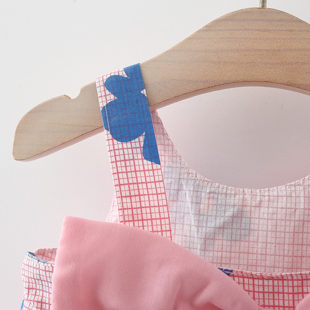 Sweet Summer Beach Dresses for Baby Girls with Plaid and Flower Print