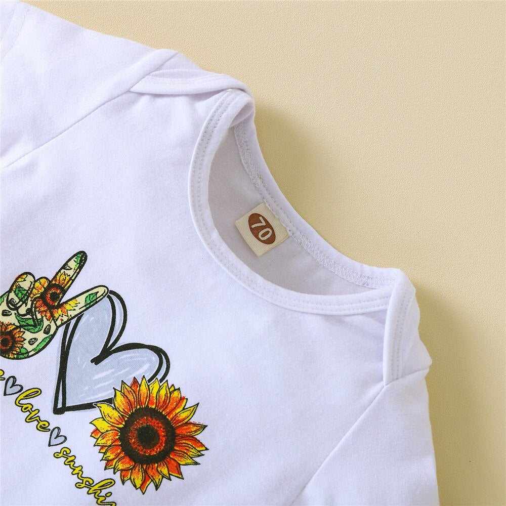 Summer Sunflower Print Baby Clothes Set for Girls - 3 Piece Newborn Outfit