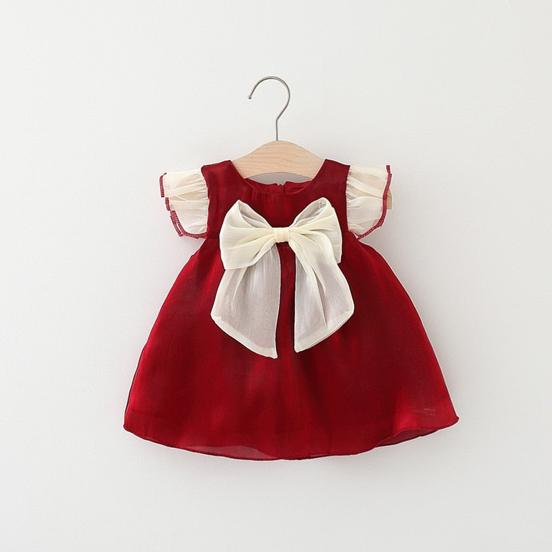 Sweet Solid Color Baby Girl Bow Knot Birthday Party Dress