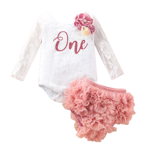 Adorable First Birthday Girls Clothes Set for the Little Princess - Lace Sleeve Bodysuit+Shorts