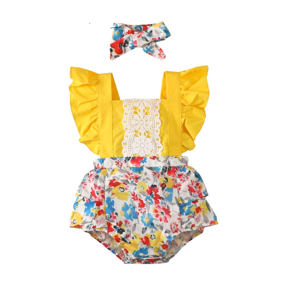 Sweet Patchwork Lace Floral Bodysuit for Baby Girls