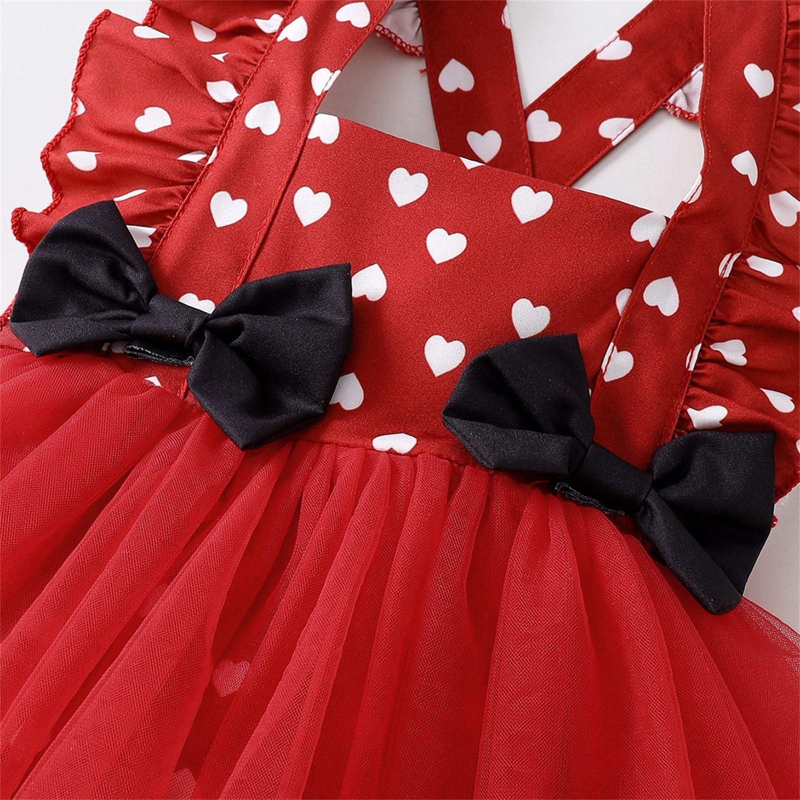 Newborn Girls Love Print Romper Dress: Sleeveless Tulle with Headband