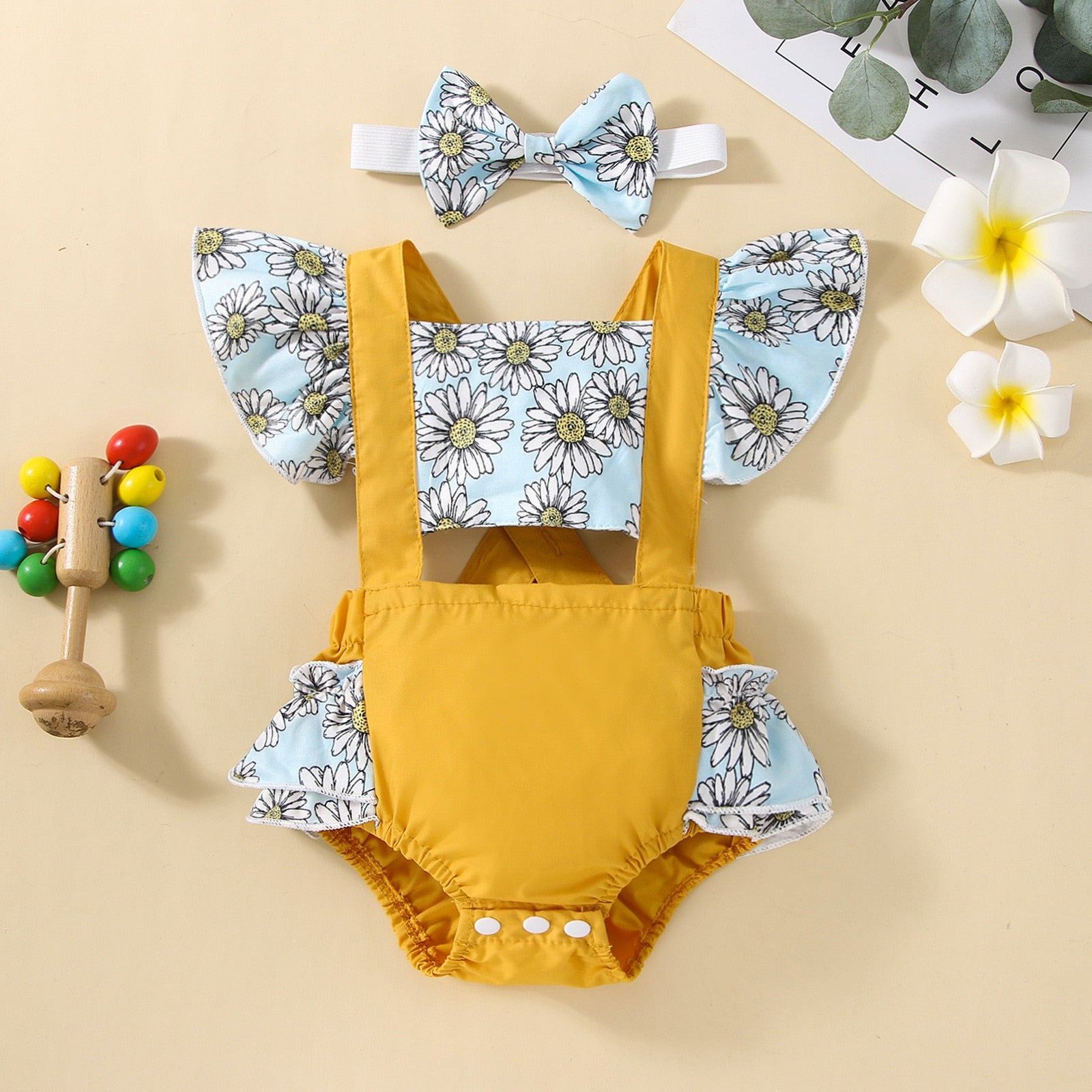 Adorable Newborn Baby Girls Romper with Flying Sleeves and Animal/Flower Print