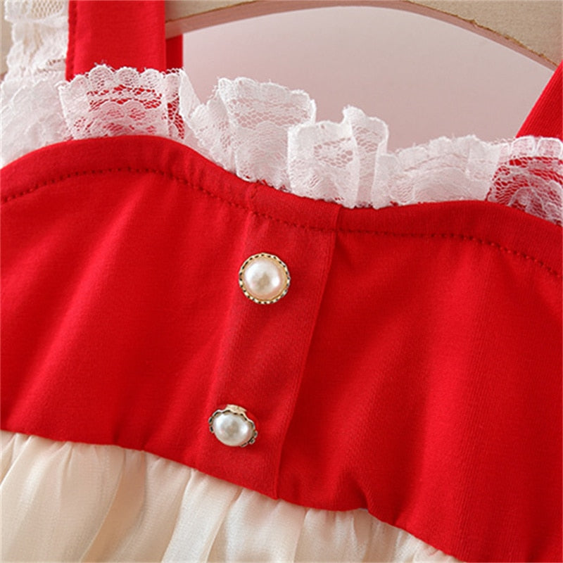 Cartoon Bear Baby Girl Costume Lantern Sleeves Fashion Sweet Birthday Party Wedding Evening Dress Breathable Children's Clothes