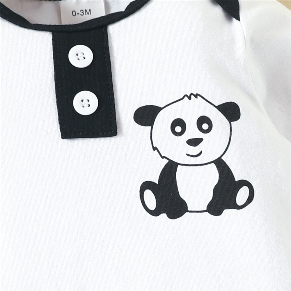 Adorable Autumn/Winter Baby Boy Clothes Set with Panda Print Bodysuit, Pants, and Hat