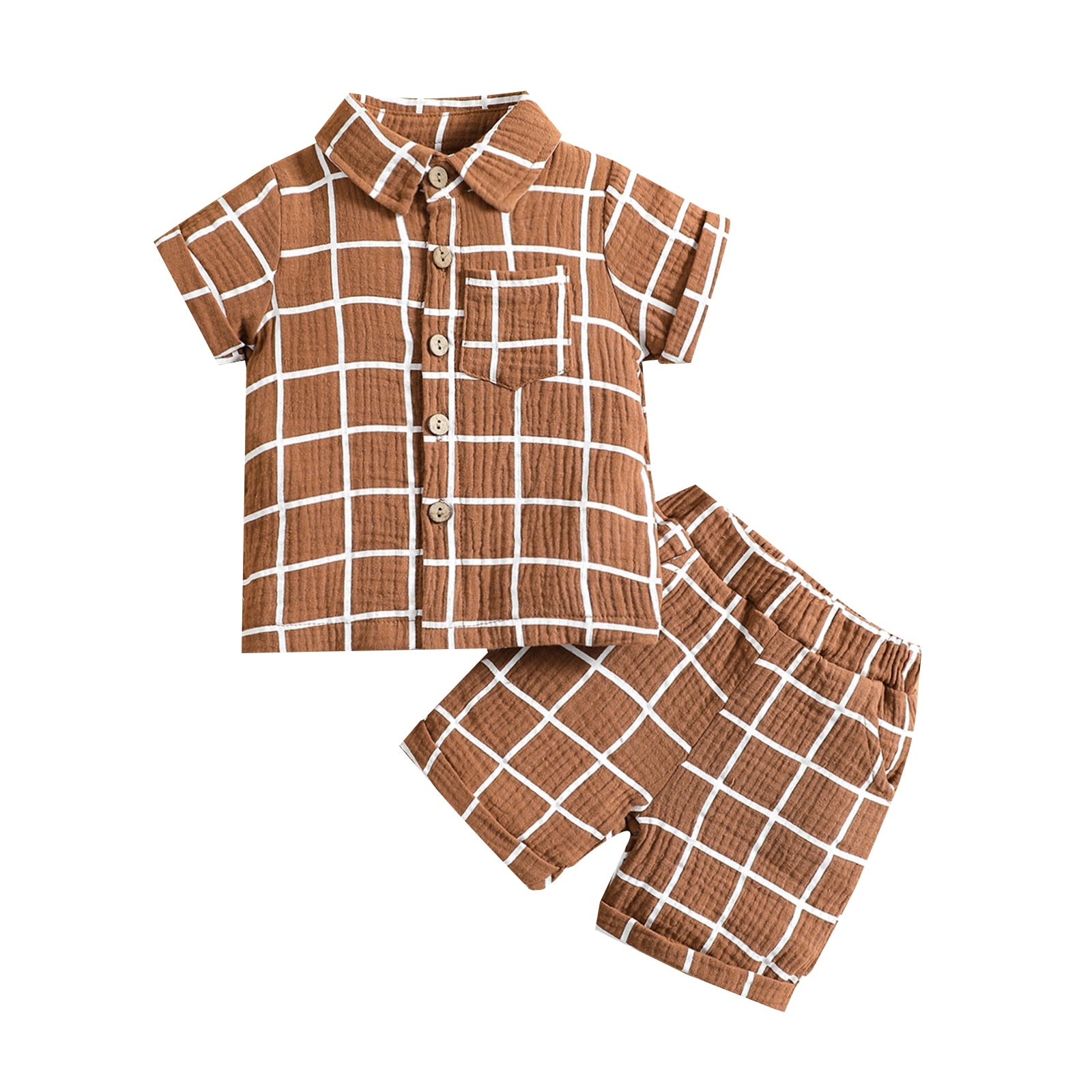 Toddler Baby Boy Plaid Lapel Short Sleeve Outfit Set