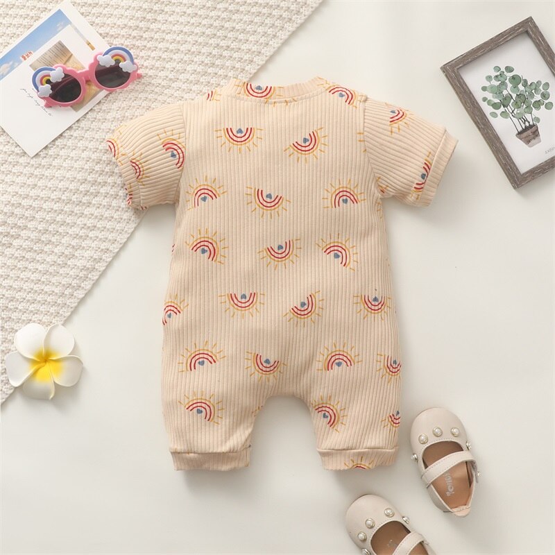 Unisex Rainbow Heart Print Baby Romper for Newborns