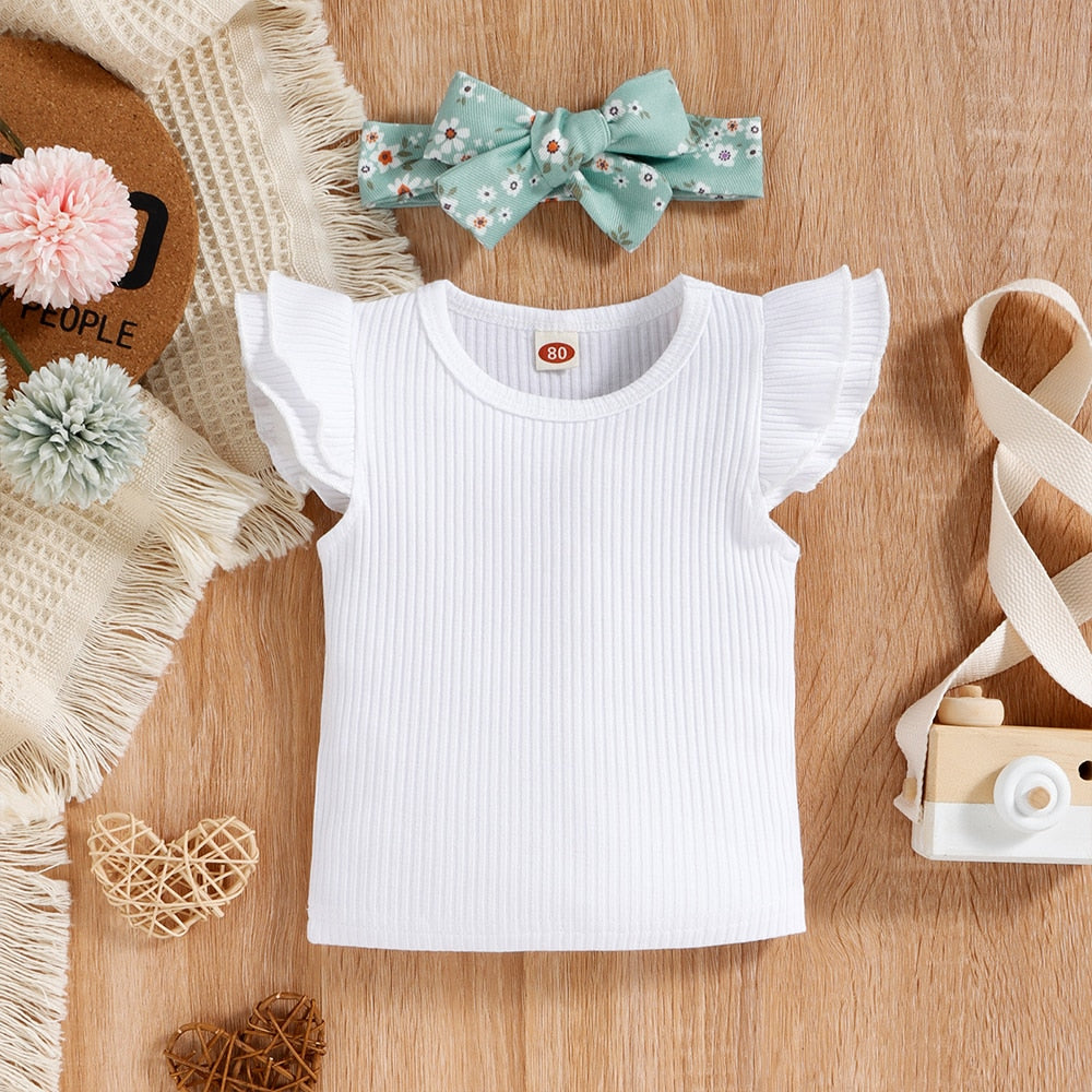 Formal Baby Girls Clothe Short Sleeve Pullover Tops +Overalls Pants Newborn Jumpsuit Bodysuits Infant Outfit Summer Costume