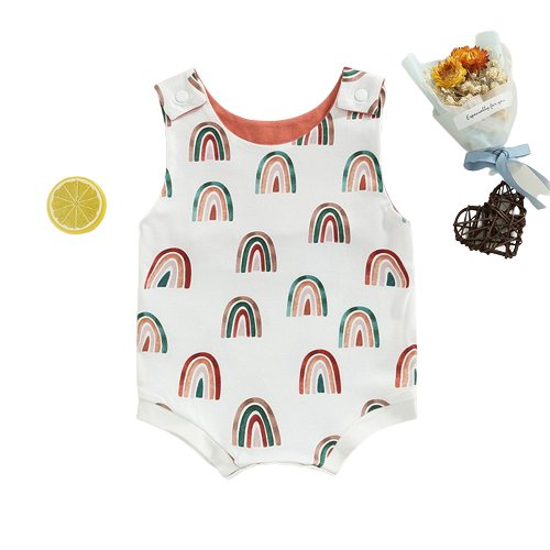 Summer Casual Baby Boys Bodysuits - Rainbow/Fish Print Sleeveless Button Bodysuits Jumpsuits for Newborns and Infants