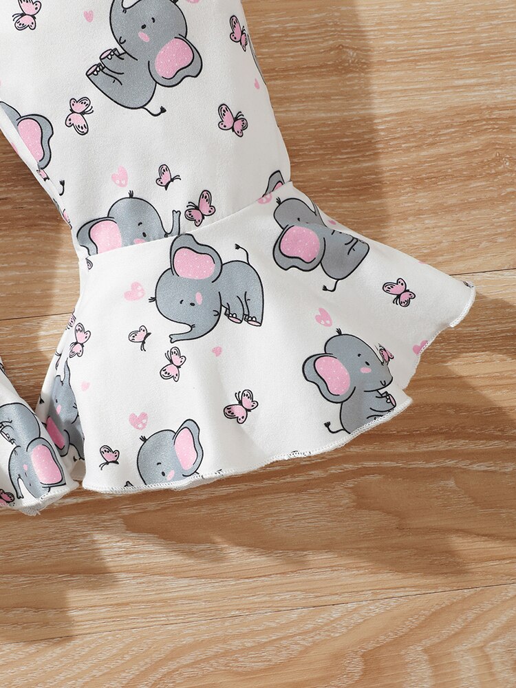Cute Elephant Printed Baby Clothes Set for Girls