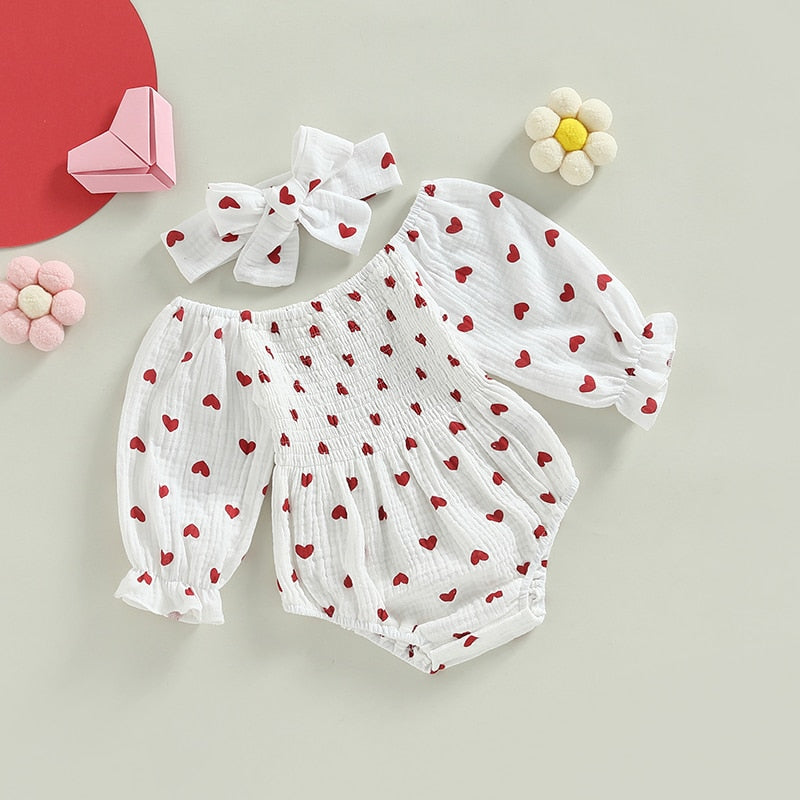 Lovely Princess Style Baby Girls Rompers with Heart Print