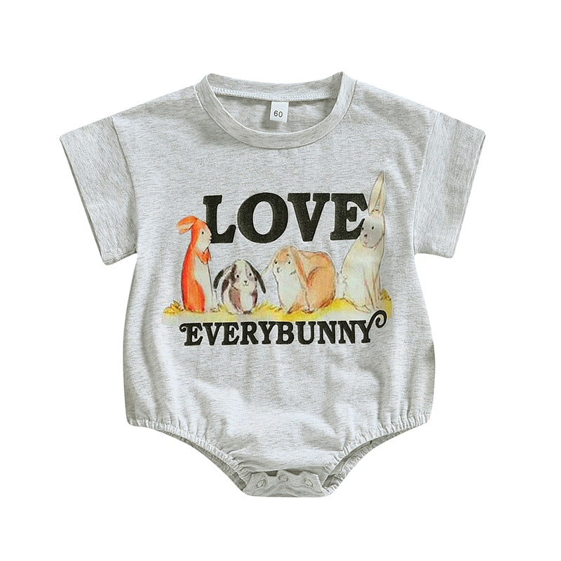 Summer Baby Bodysuit with Easter Letters and Rabbit Print