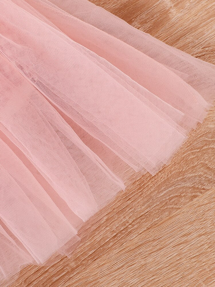 Sweet Mesh Plaid Dress for Kids Girls Summer Outfit