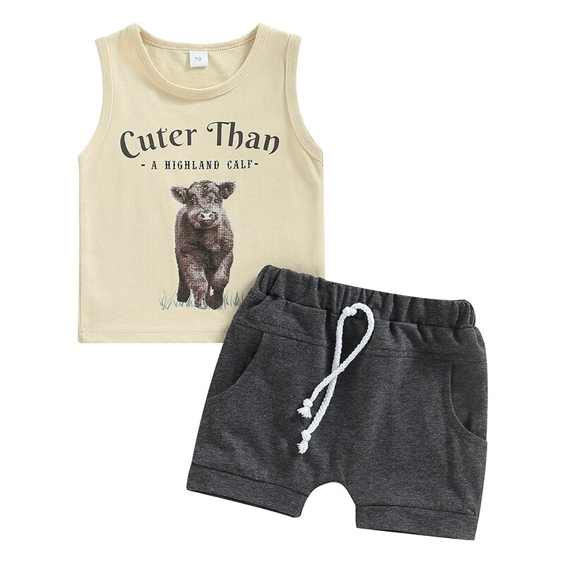 Adorable Summer Clothes for Newborn Baby Boys - Cartoon Animal Print Sleeveless Tanks Tops+Shorts Casual Tracksuits Outfits