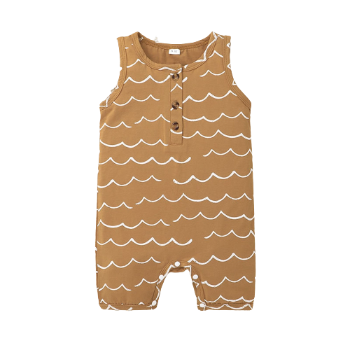 Summer Leaves Printed Sleeveless Romper for Infants and Toddlers