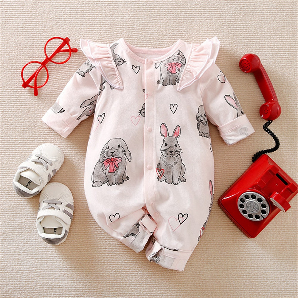 Adorable Pink Rabbit Girl Rompers Overalls for Newborns and Toddlers