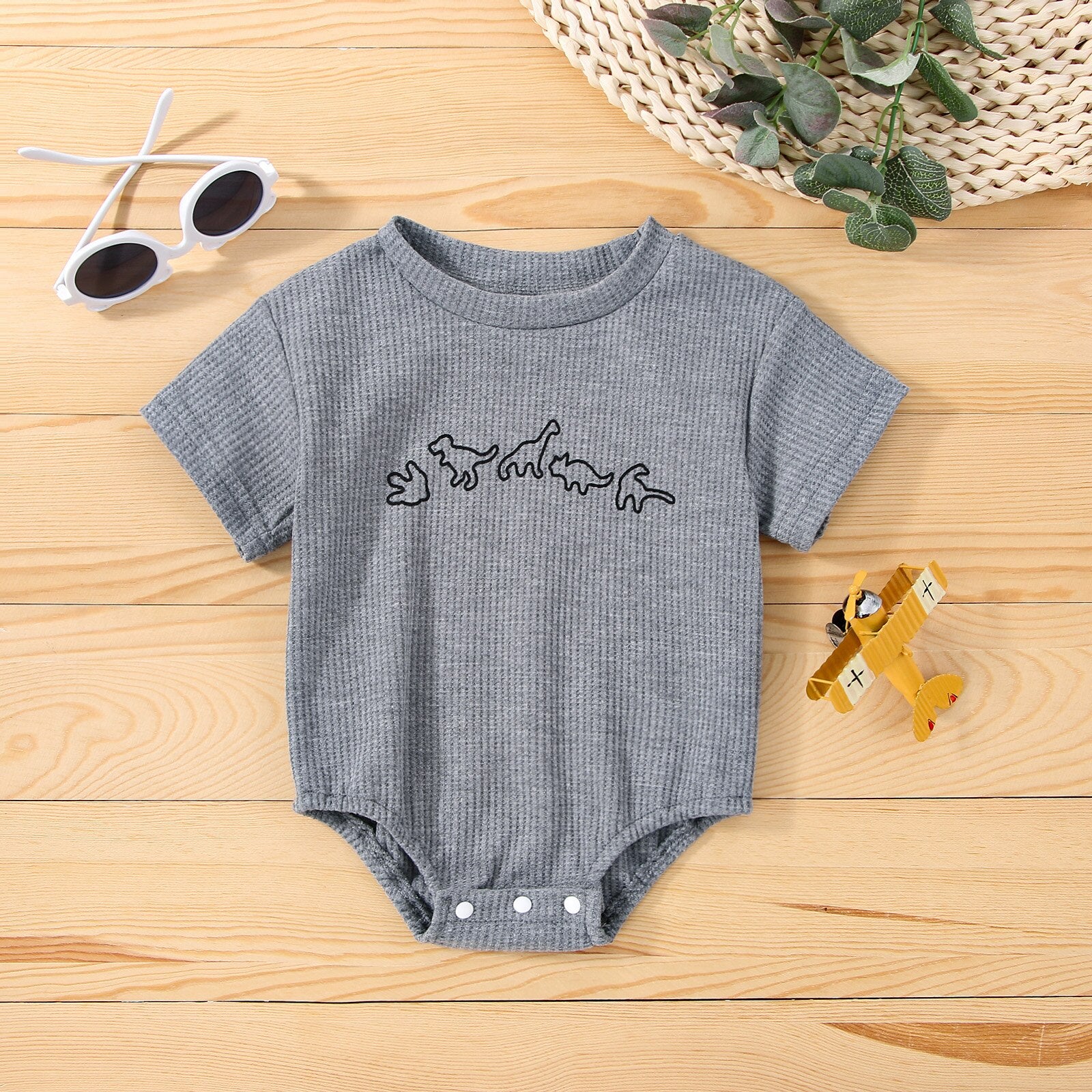 Casual Dinosaur Print Short Sleeve Romper for Baby Girls and Boys