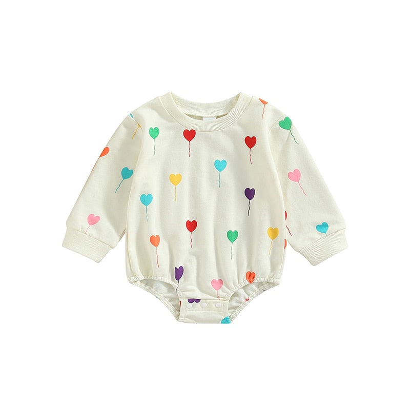 Lovely Baby Girl Boy Heart Print Crewneck Romper